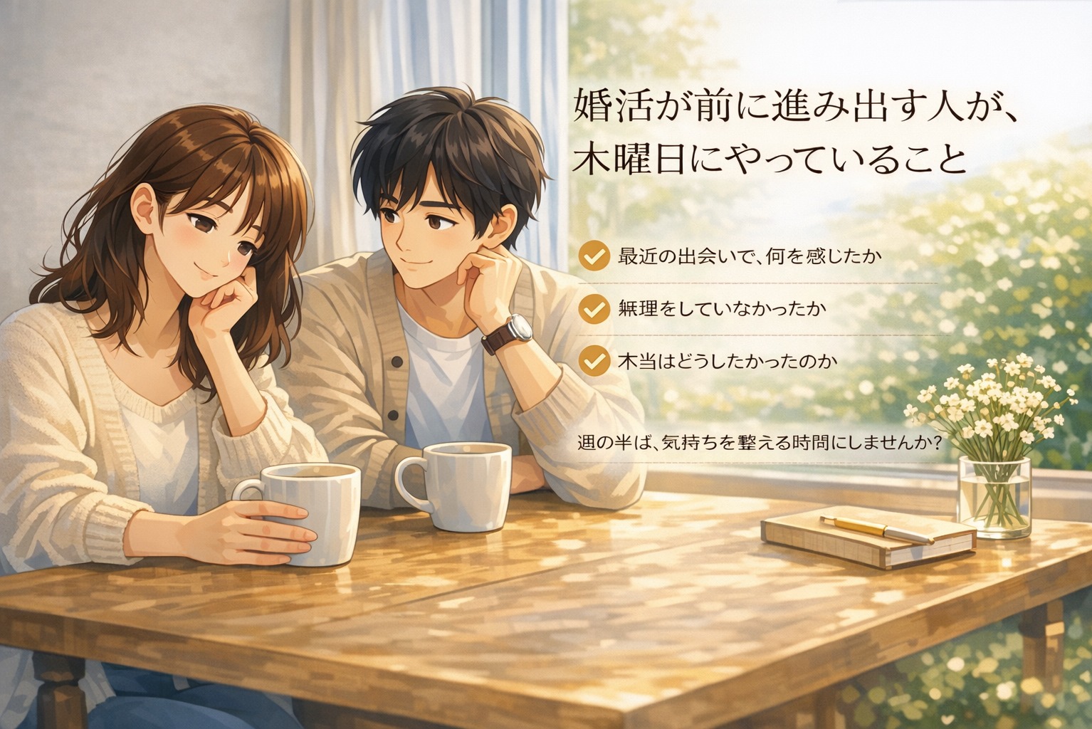 婚活が前に進み出す人が、木曜日にやっていること