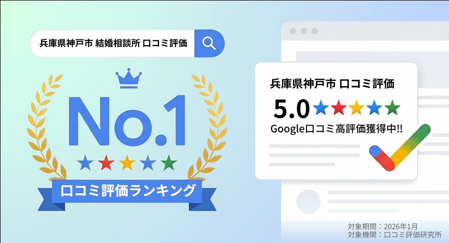 兵庫県神戸市 結婚相談所　口コミ評価ランキング👑1位イルソーレブライダル