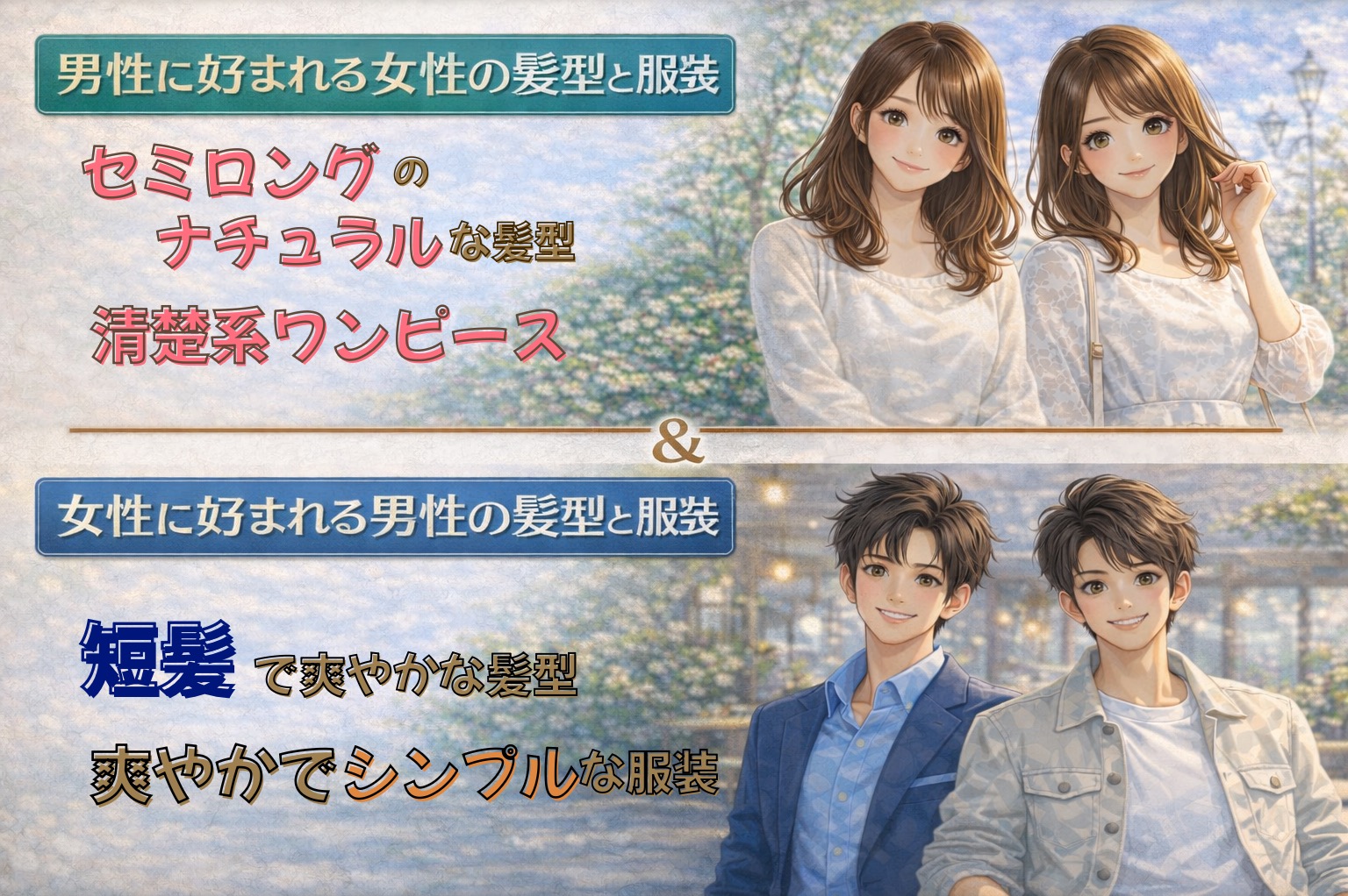 男性・女性それぞれに好まれる髪型と服装のポイント