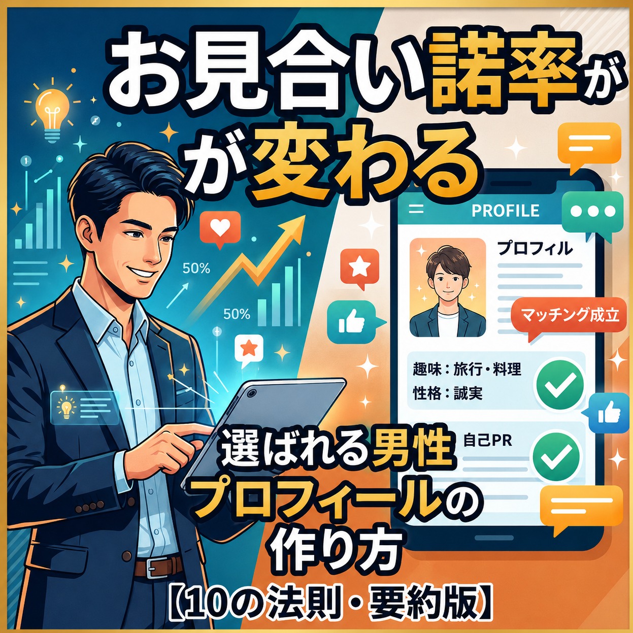 お見合い承諾率が変わる｜選ばれる男性プロフィールの作り方【10の法則・要約版】