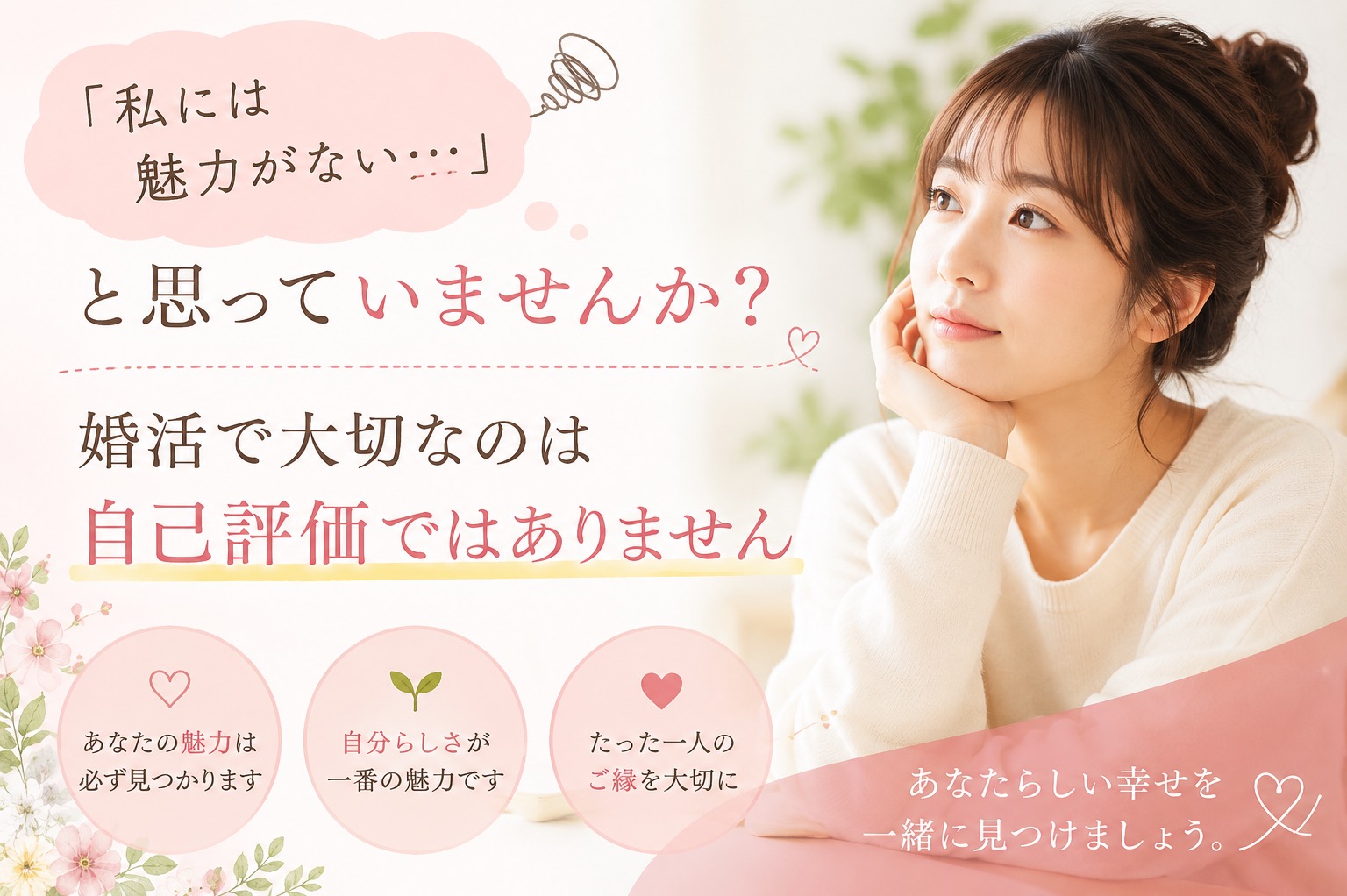 「私には魅力がない」と思っていませんか？婚活で大切なのは自己評価ではありません