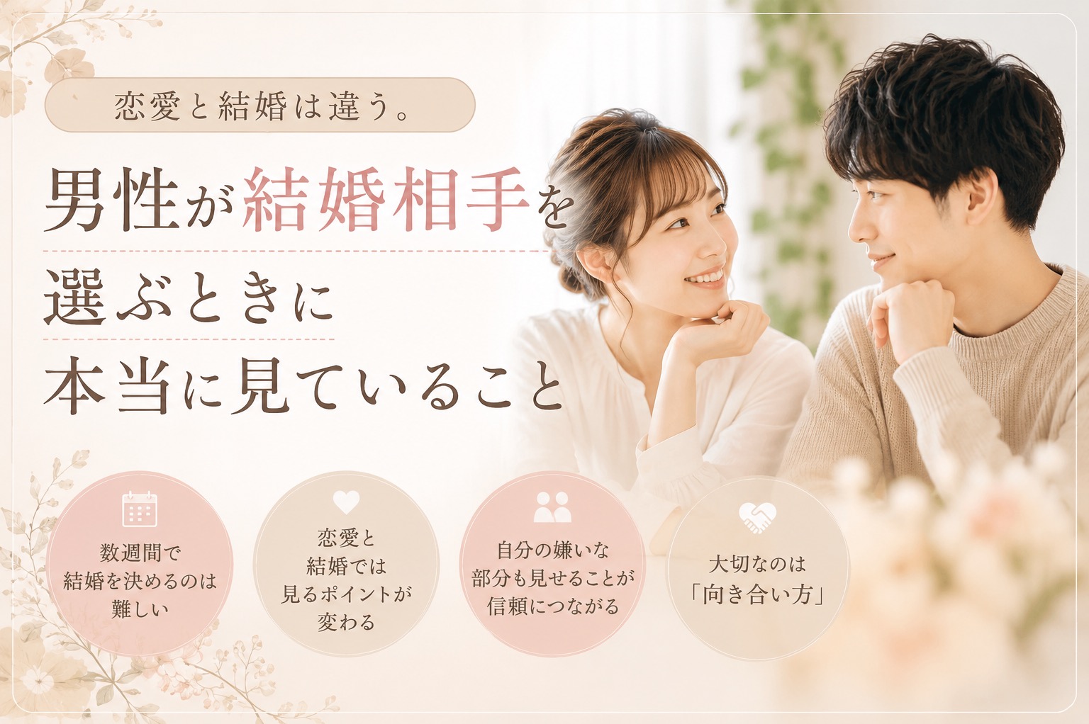 恋愛と結婚は違う。男性が結婚相手を選ぶときに本当に見ていること