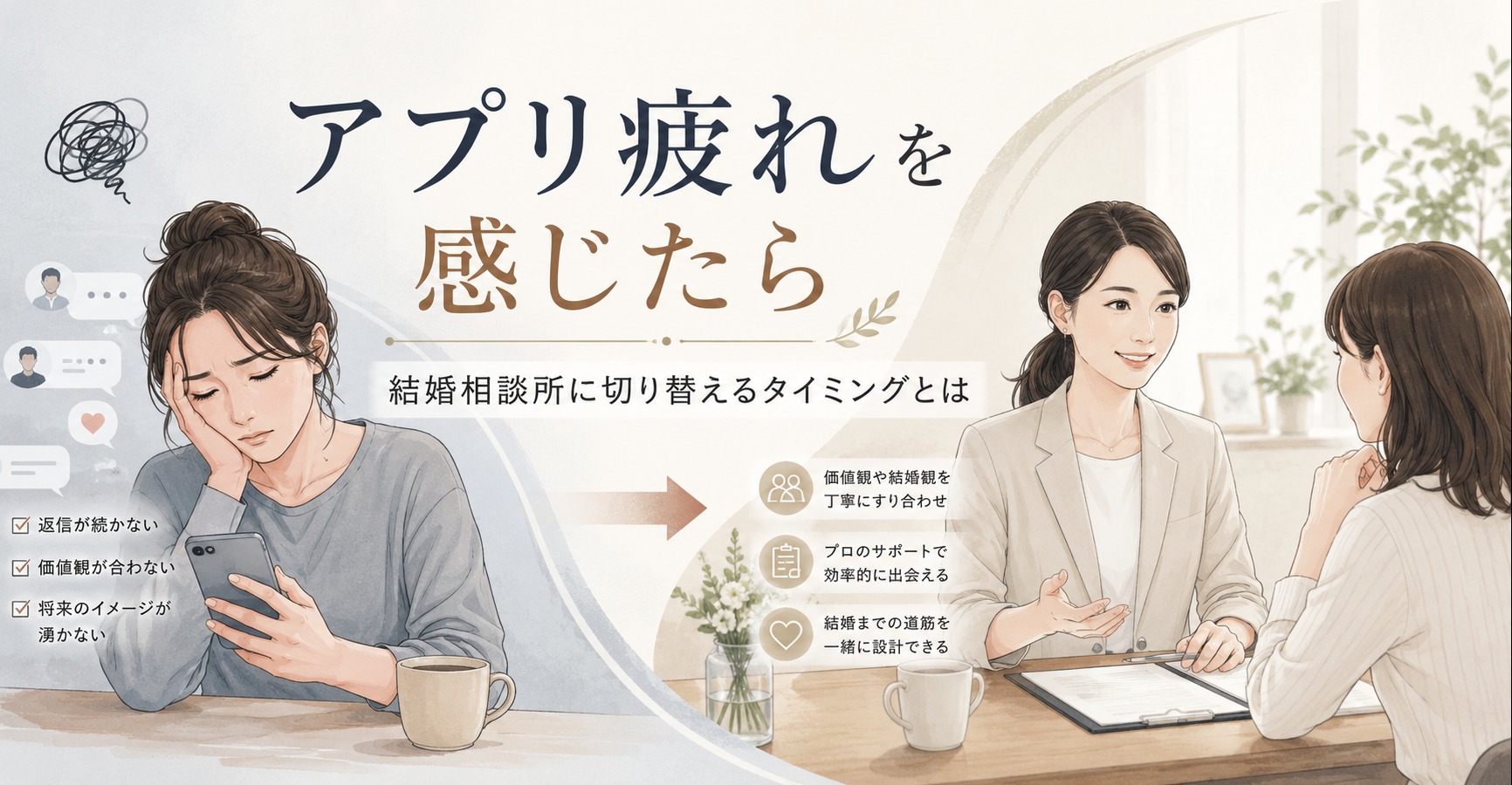 アプリ疲れを感じたら｜結婚相談所に切り替えるタイミングとは
