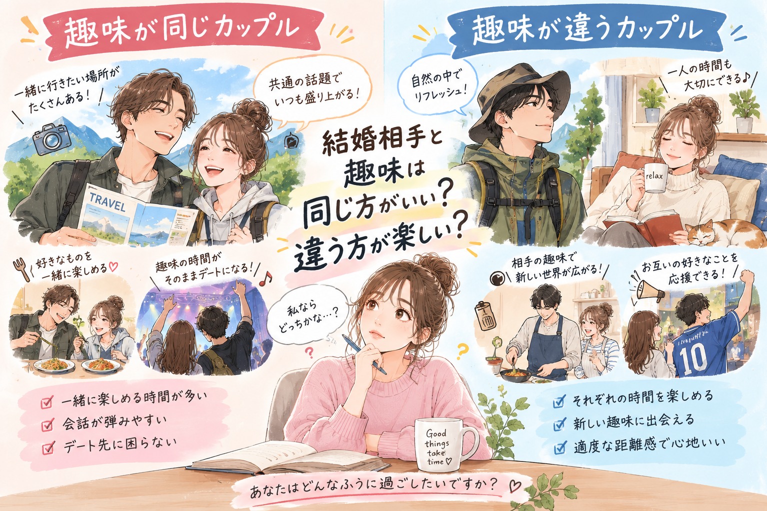 結婚相手と趣味は同じ方がいい？違う方が楽しい？